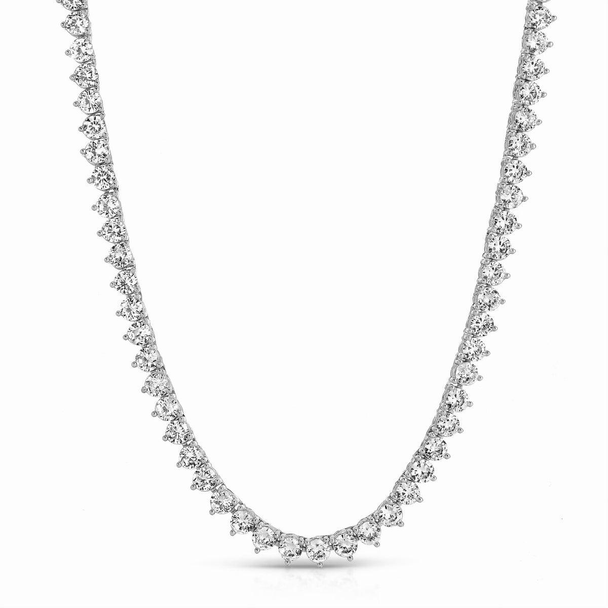 Naples 3 Prong Silver Tennis Necklace