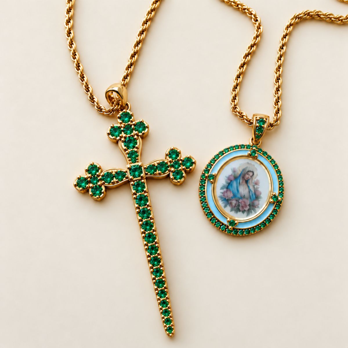 Athena Cross Necklace - Emerald CZ