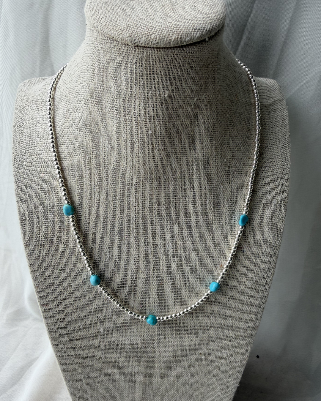 Americana Beaded Necklace - Silver and Sleeping Beauty Turquoise