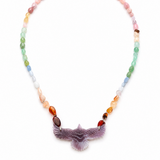 Rainbow Opal & Carved Stone Eagle Necklace - Purple