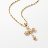 Bezel Stone Cross Necklace - Pearl