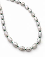 Freshwater Pearl and Emerald Silk Bracelet