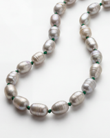 Freshwater Pearl and Emerald Silk Bracelet