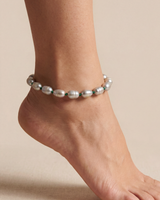 Freshwater Pearl and Emerald Silk Anklet