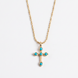 Bezel Stone Cross Necklace - Turquoise