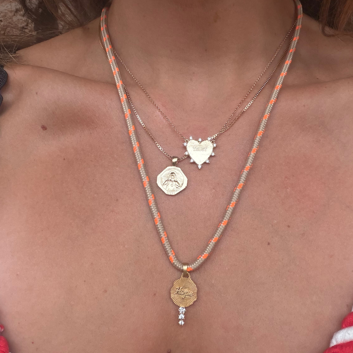 Key of Hope Paracord Necklace - Nude/Tangerine
