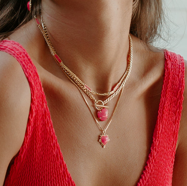 Blake Necklace- Hot Pink Chalcedony