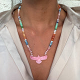 Rise & Reign Eagle Necklace -Pink Opal