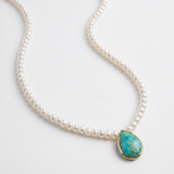 Turquoise Bezel stone Pearl Necklace