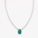 Turquoise Bezel stone Pearl Necklace