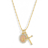 Baby Pink Virgin Maria Multi-Charm Necklace