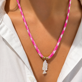 Fisher Corded Necklace - Pink Gingham