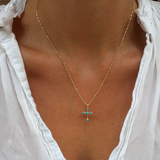 Bezel Stone Cross Necklace - Turquoise