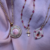 Carved Pink Mother Mary Necklace