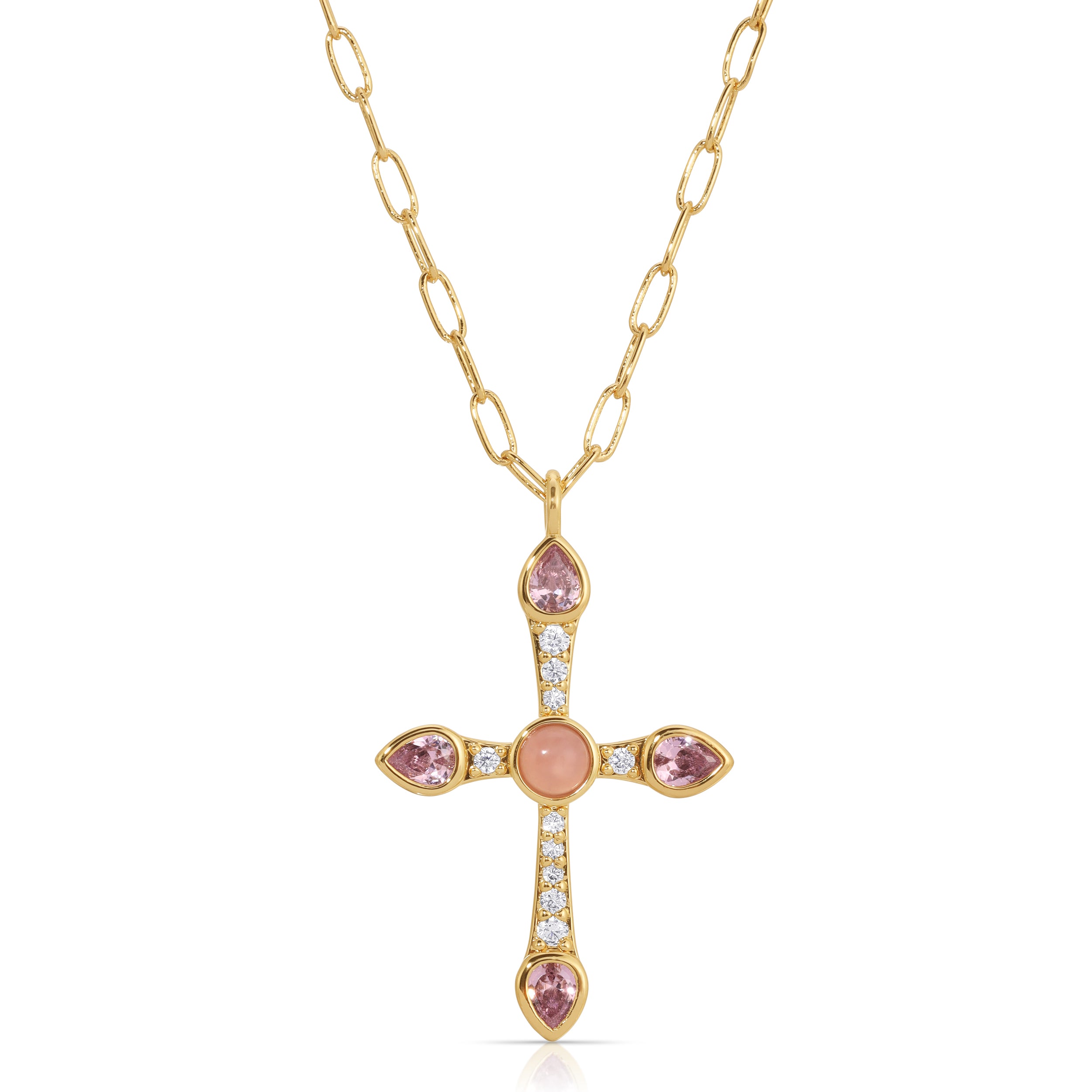 Pink Diamond Cross Necklace - Rose Gold