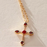 Camille Cross necklace- Garnet