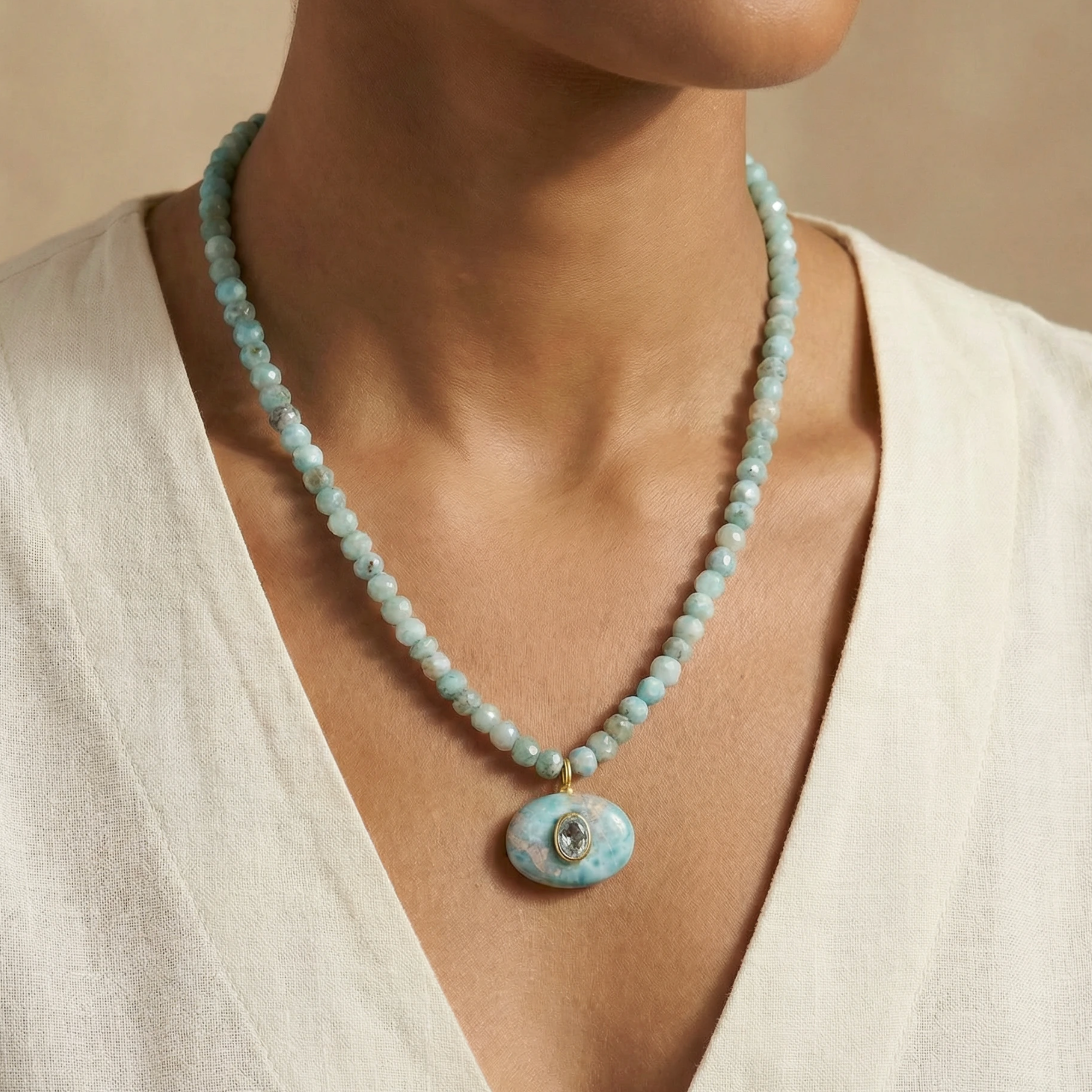 Larimar and Aquamarine Beaded Necklace