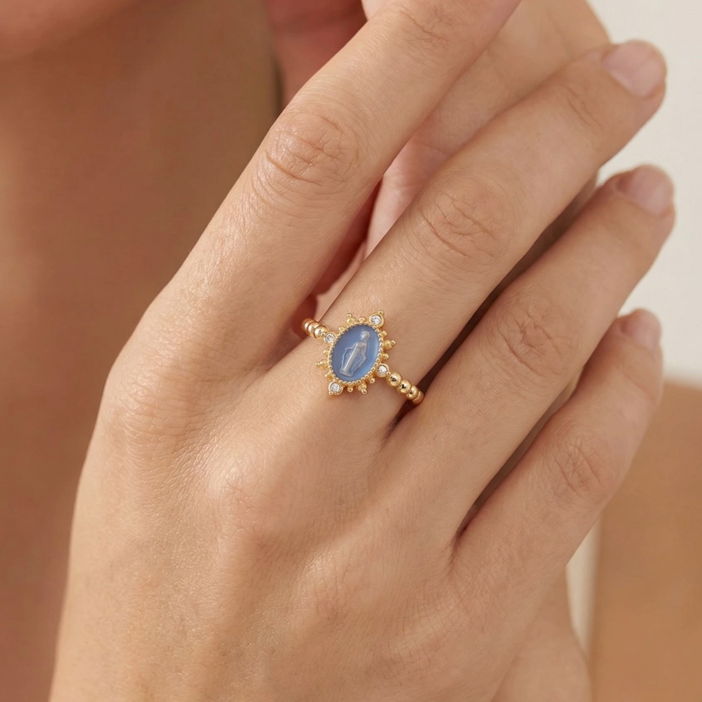 French Blue Lady Lourdes ring styled for everyday wear