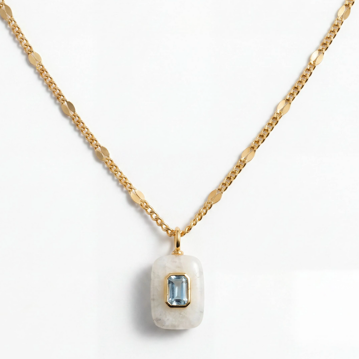 Moonstone and Aquamarine Charm Necklace
