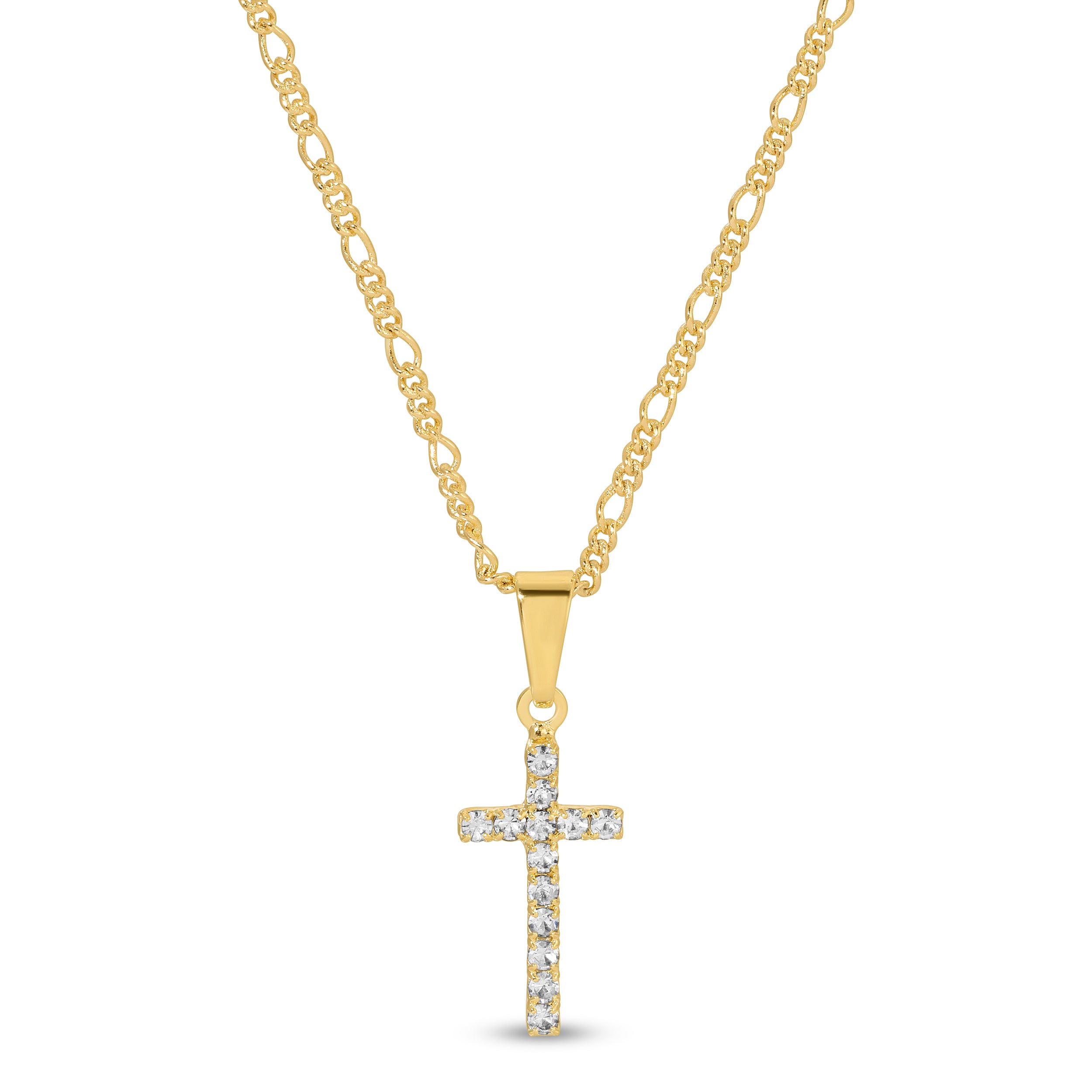 Clear Cubic Zirconia Cross Pendant 18 Necklace in Gold Plate Gold