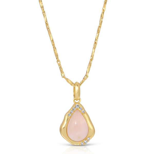 Luster Pendant Necklace - Pink Opal