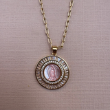 Carved Pink Mother Mary Necklace