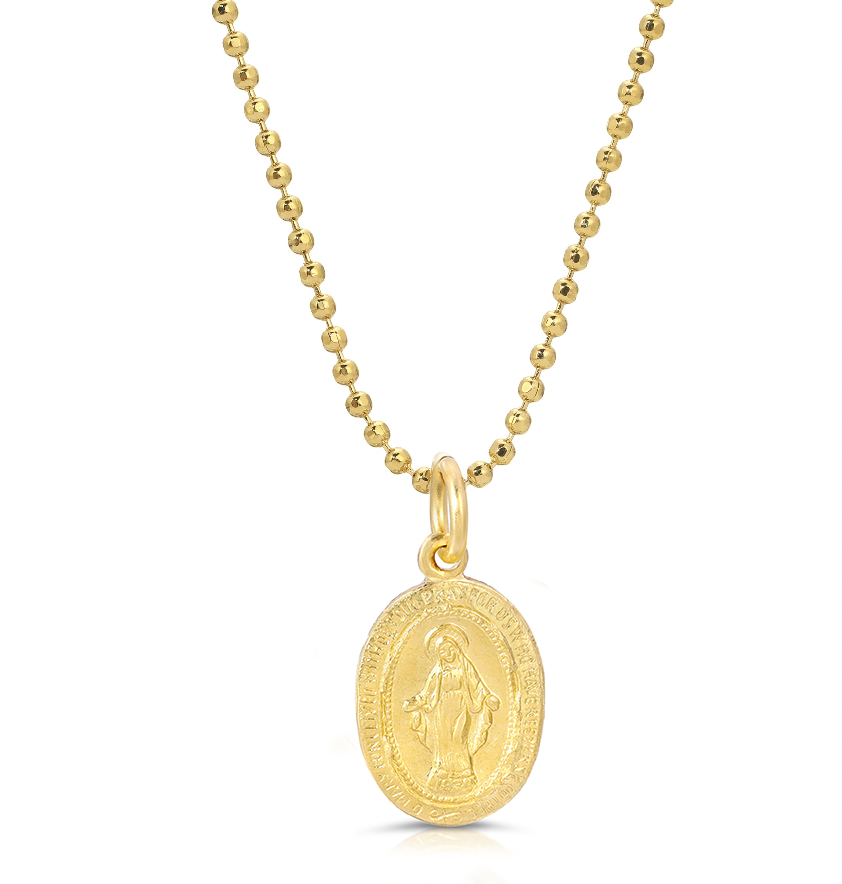 Mini Mary gold charm with Marian medallion detail