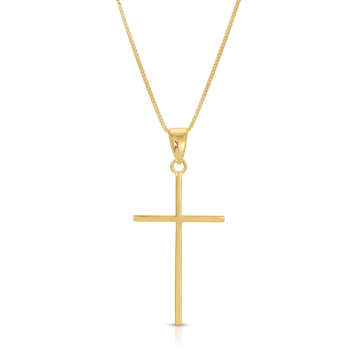 Vigil Cross gold pendant necklace on a clean studio background