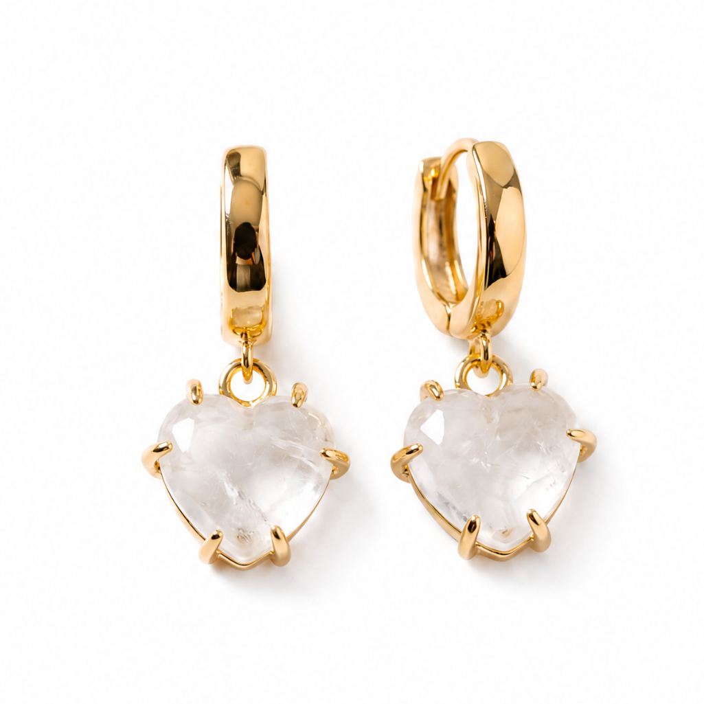 Joy Dravecky Lover Stone Heart Hoops - Moonstone, front product view