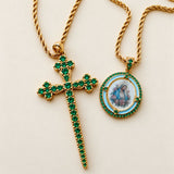 Athena Cross Necklace - Emerald CZ
