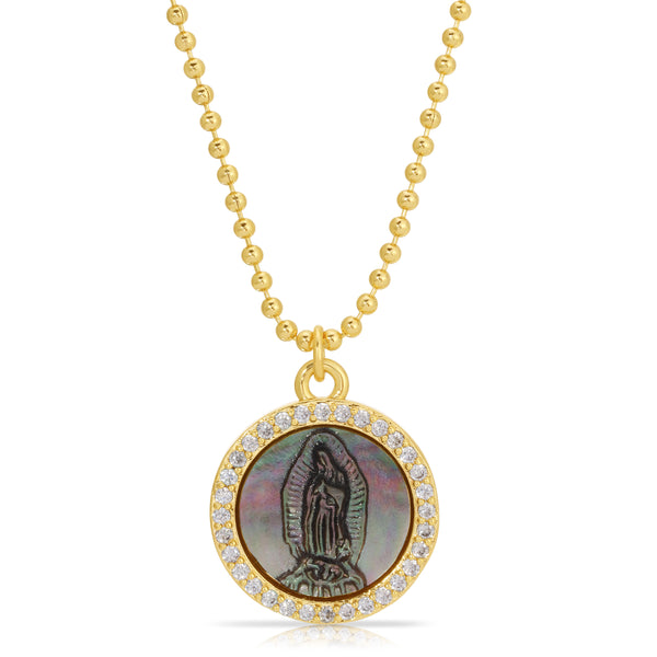 Petite Mother Mary Necklace - Black Pearl