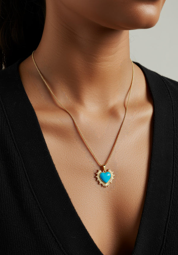 Sacred Heart Necklace -Turquoise
