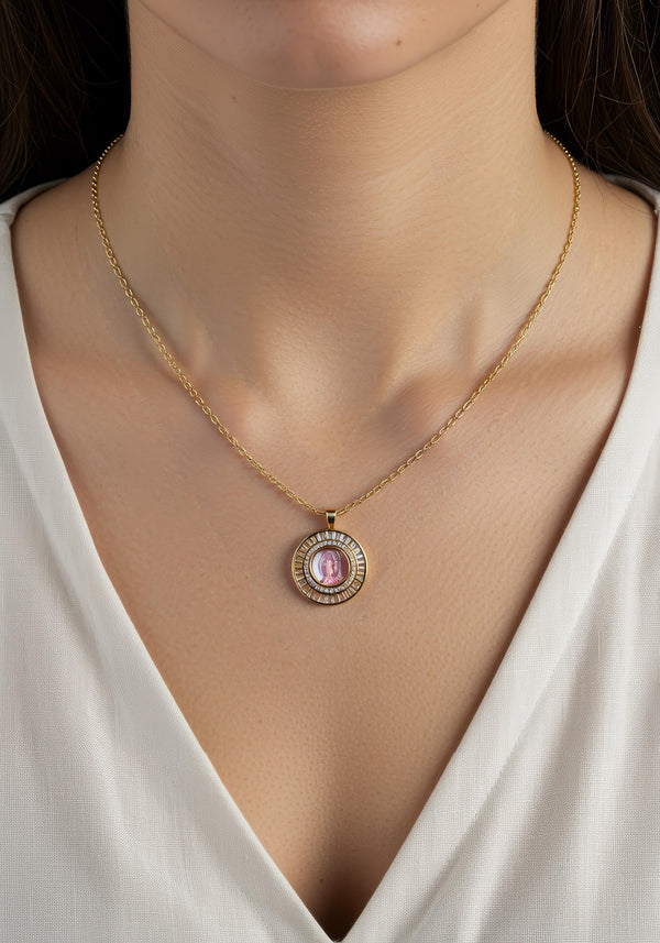 Mother Mary Necklace - Pink Shell