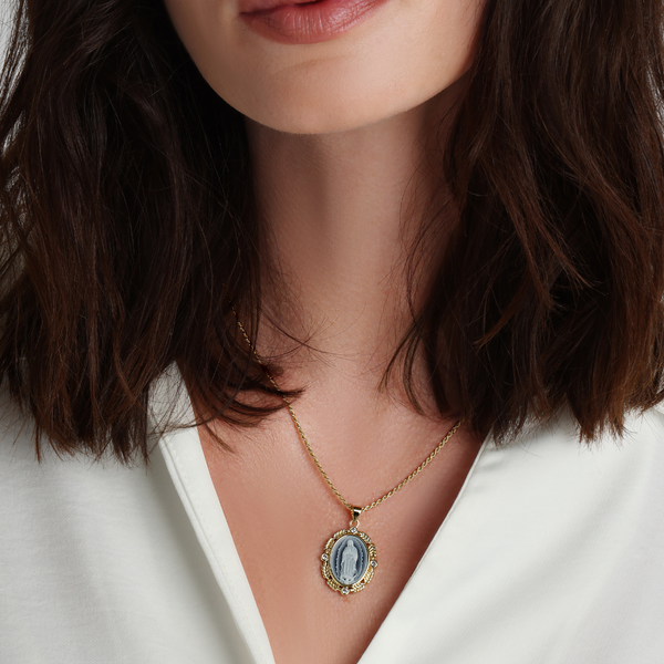 French Blue Cameo Mary Necklace