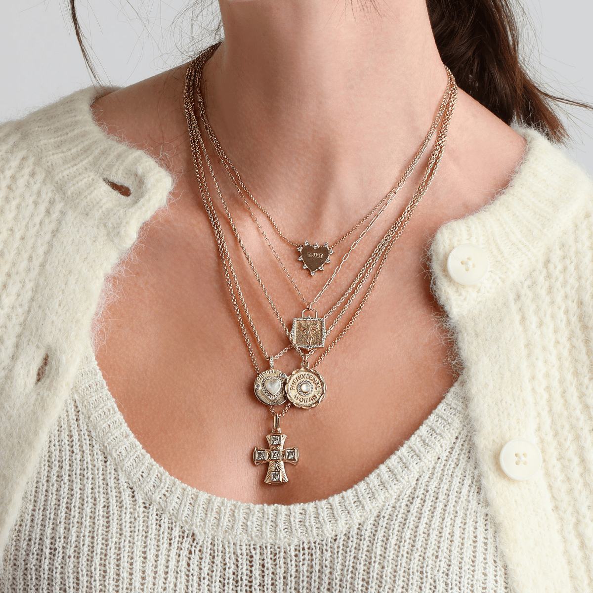 Joyful Heart pendant necklace worn in an everyday layered look