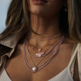 Joy Dravecky Lover Heart Charm Necklace - Pink Shell, layered styling image