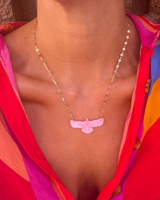 Solara Thunderbird Necklace in pink conch on a gold-filled chain