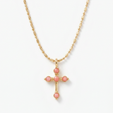 Bezel Stone Cross Necklace - Pink