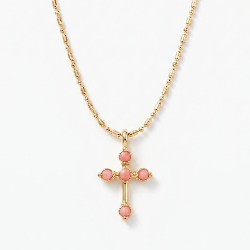 Bezel Stone Cross Necklace - Pink – Joy Dravecky