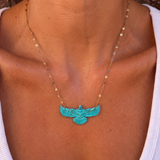 Solara Thunderbird Necklace in turquoise on a gold-filled chain