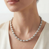 Freshwater Grey Pearl Necklace with Emerald Silk