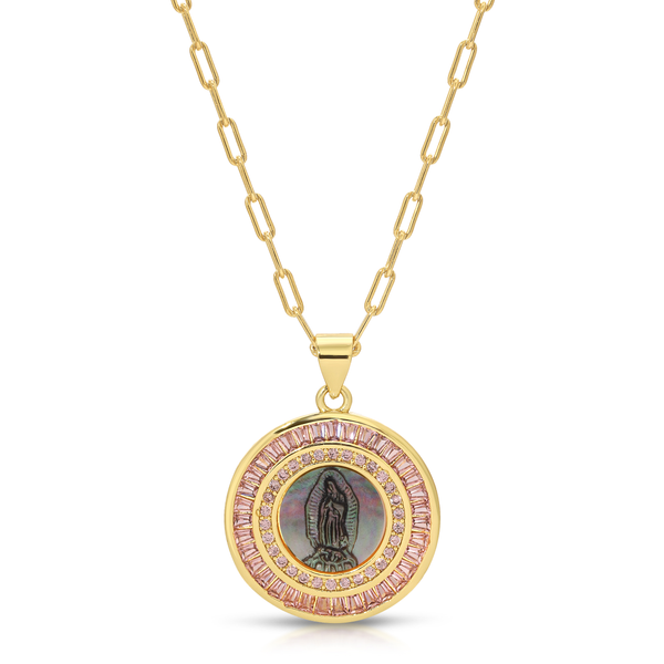 Mother Mary Necklace - Black Pearl/Pink
