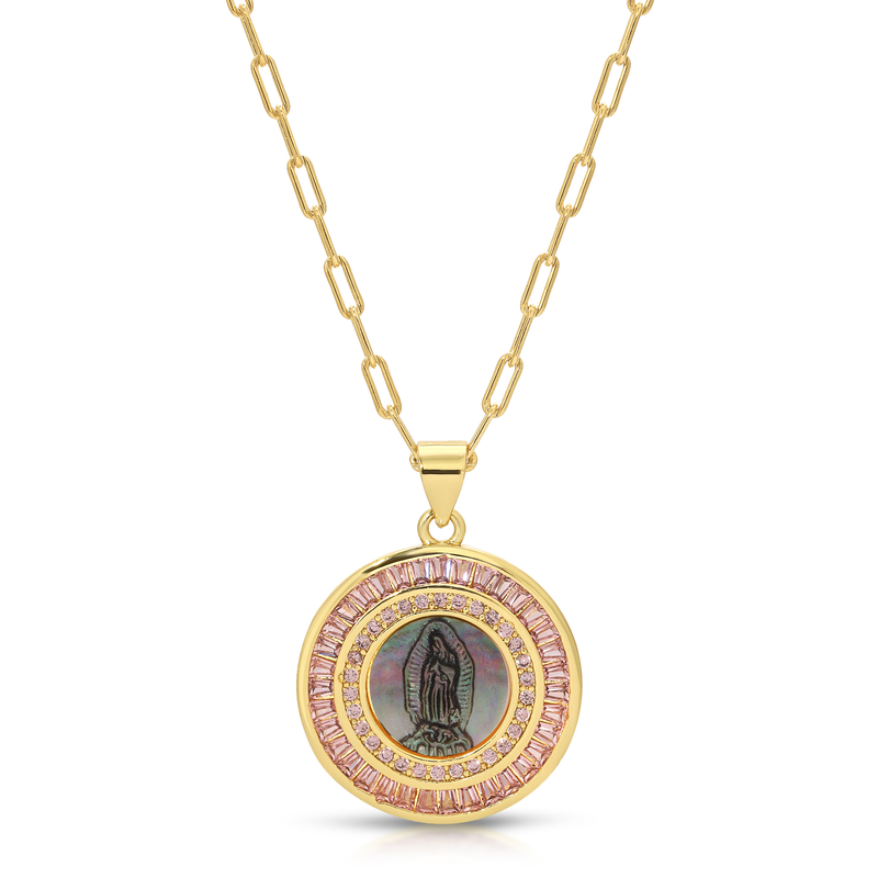 Mother Mary Necklace - Black Pearl/Pink