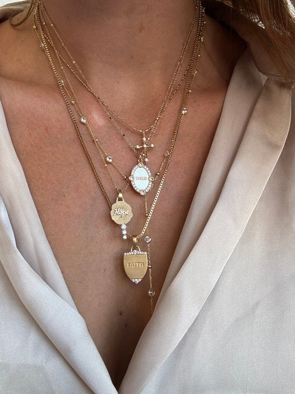 Bezel Gemstone Lariat - White