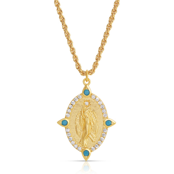 Guardian Angel Pendant Necklace -Turquoise