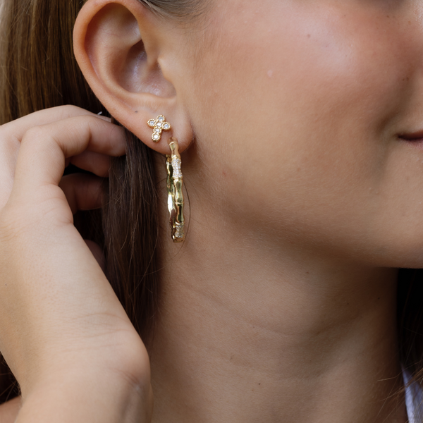 Bamboo Pave Hoop - Gold