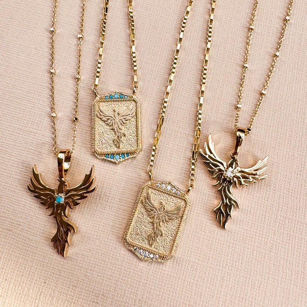 Phoenix Rising Charm Necklace -Turquoise
