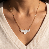 Solara Thunderbird Necklace in pearl on a gold-filled chain