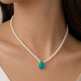 Turquoise Bezel stone Pearl Necklace