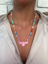 Rise & Reign Eagle Necklace -Pink Opal
